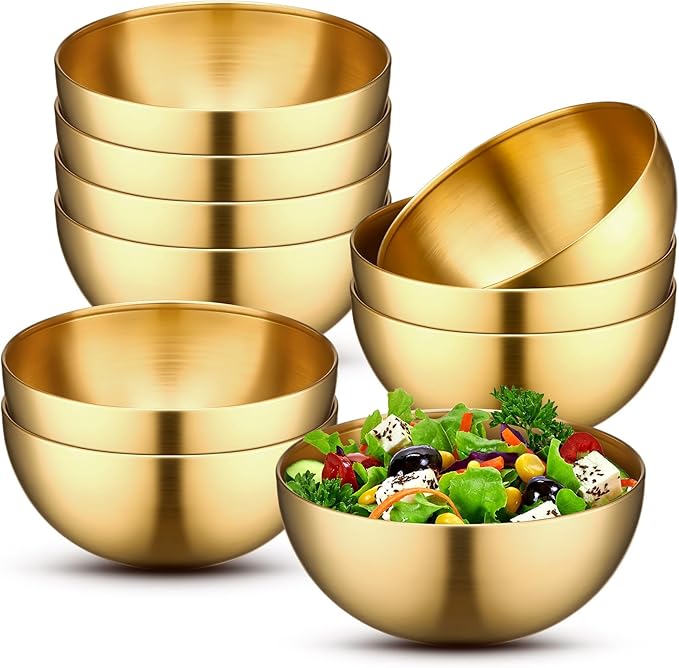 Nuogo 10 Pcs Stainless Steel Mixing Bowls Christmas Decorative Esthetician Bowls for Christmas First Holy Communion Wedding Baking Prepping Serving Facial Salad Fruit Candy(7.9 Inch,Gold)