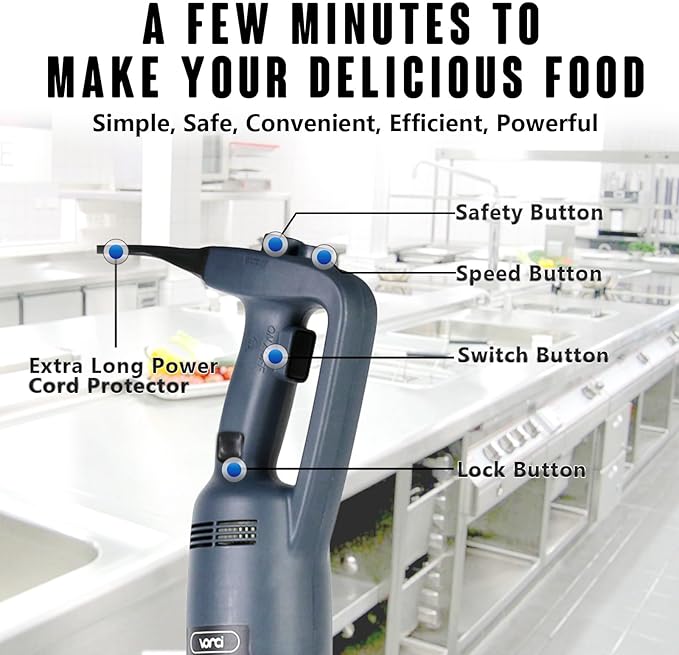 VONCI 750W Commercial Immersion Blender, Extra Heavy Duty Hand Blender with Variable Speed 8000-19000RPM, Handheld Stick Mixer with 22" SUS 304 Shaft, Commercial Emulsifier for Restaurant Kitchen.