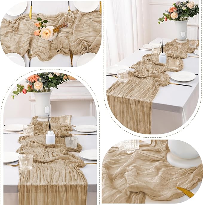 12 Pack Beige Table Runner 10FT Cheesecloth Table Runner 21 x 120 inch Boho Gauze Cheese Cloth Table Runner Rustic Sheer Table Runner for Party Wedding Bridal Baby Shower Birthday Table Decor