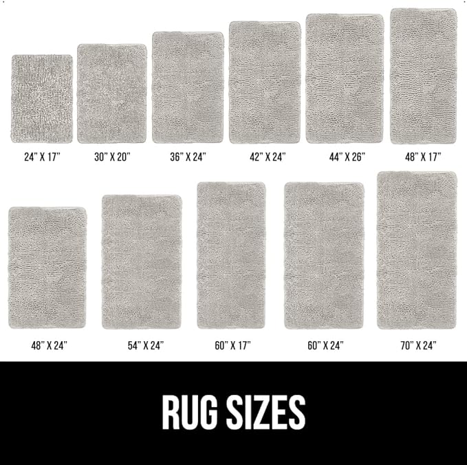 GORILLA GRIP Bath Rug Mat, Thick Soft Absorbent Chenille, Quick Dry Microfiber Mats, Rubber Backing Washable Shower Floor Rugs, US Designed Bathroom Bathmat Home Decor Accessories, 24x17 Light Gray