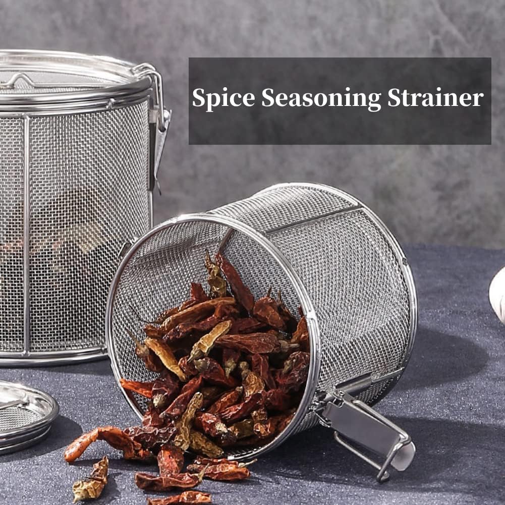 Seasoning Strainer, Large Capacity Stainless Steel Tea Mesh Tea Infuser Strainer with Extended Chain Hook for Brew Loose Leaf Tea and Seasonings, Sliver 5.52 x 3.94