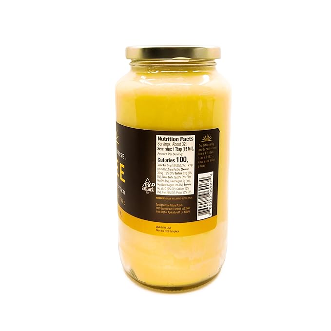 Spring Sunrise Classic Ghee 32 oz - Clarified Butter, Pasture Raised, rBST Free, Certified, Kosher, Grass-Fed Ghee for Cooking & Baking