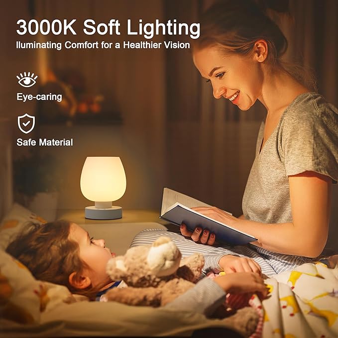 Small Table Lamp Cordless Nightstand Lamp - Rechargeable Modern Bedside Lamp with White Glass Shade, Stepless Dimmable & 8 RGB Colors & Memory, Battery Touch Lamp for Nursery Bedroom Nightstand