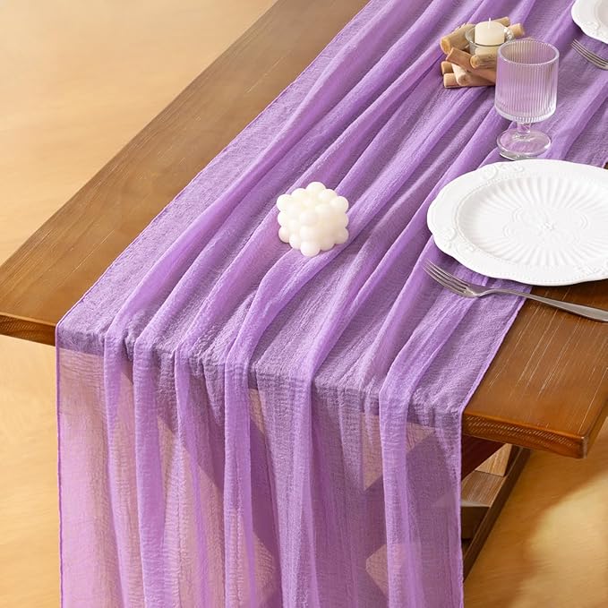 Socomi 3pcs Lilac Purple Fall Thanksgiving Cheesecloth Table Runner Gauze 120 Inch Rustic Boho Cheese Cloth Runner for Wedding Party Baby Bridal Shower Centerpiece Decoration Holiday Home Decorations