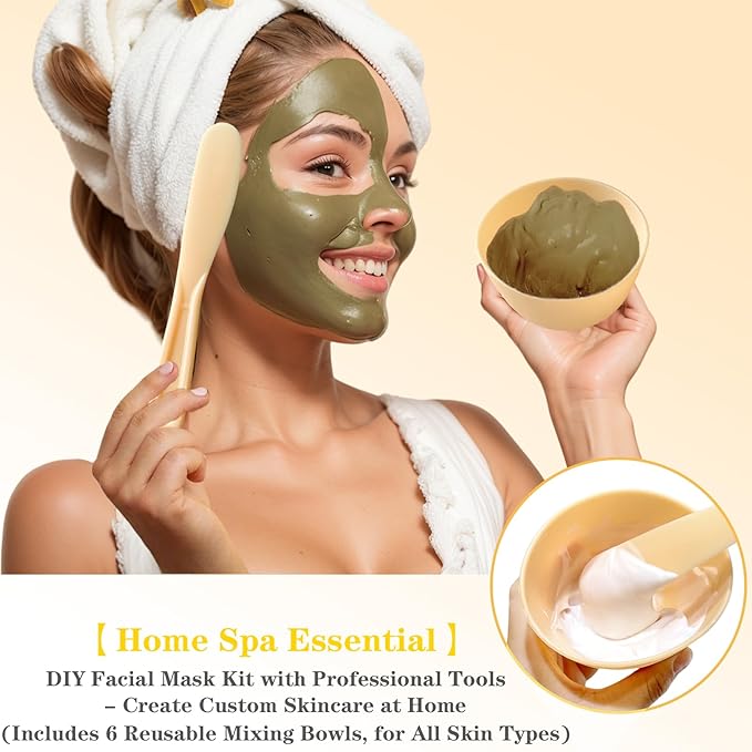 9Pcs Silicone Facial Mask Bowl DIY Face Mask Mixing Bowl for Home Salon Spa Face Skin Applicator Bowl with Stir Sticks, Black,White,Yellow