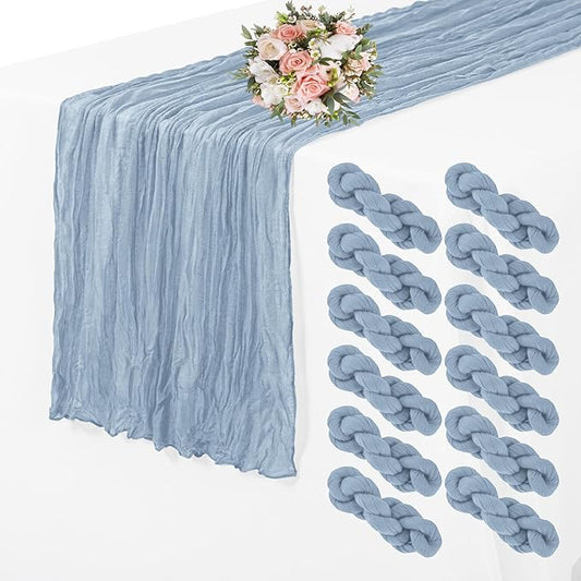 12 Pack Cheesecloth Table Runner 35 x 70 inch Long Boho Cheese Cloth Gauze Table Runners Semi Sheer Table Runner for Wedding Decor, Bridal Shower, Birthday Party (Dusty Blue)