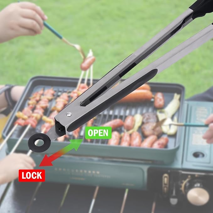 Silicone Kitchen Tongs for Cooking - 9+12 Inch Heat-Resistant Stainless Steel Cooking Tongs with Non-Slip Handle, Non-Scratch Tips for, BBQ, Salad & Air Fryer - 2-Pieceblack