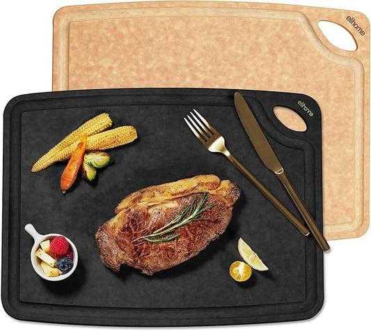 Elihome Classic Series Cutting Boards Set of 2, Natural Wood Fiber Composite, Dishwasher Safe, Eco-Friendly, Juice Grooves, Non-Porous, Made in USA, Medium (10"x 13") Natural and Black color