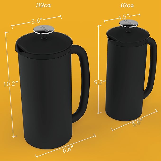 ESPRO P7 French Press Stainless Steel 304 – Patented Double Walled Micro-Filter Insulated French Press Coffee Maker, Grit-Free Brew - Heat Resistant BPA Free Coffee Maker - Matte Black (32oz)