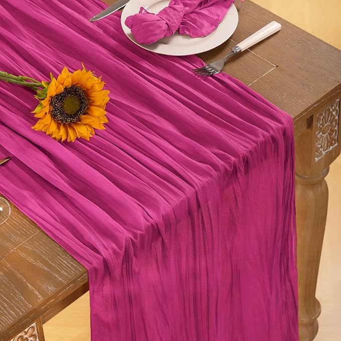 Hot Pink Cheesecloth Table Runner 4 Pack Christmas Table Runners Boho Gauze 120 Inches Fuschia Cheese Cloth Table Decor for Xmas Holiday Season Parties Weddings Bridal Baby Shower Birthday