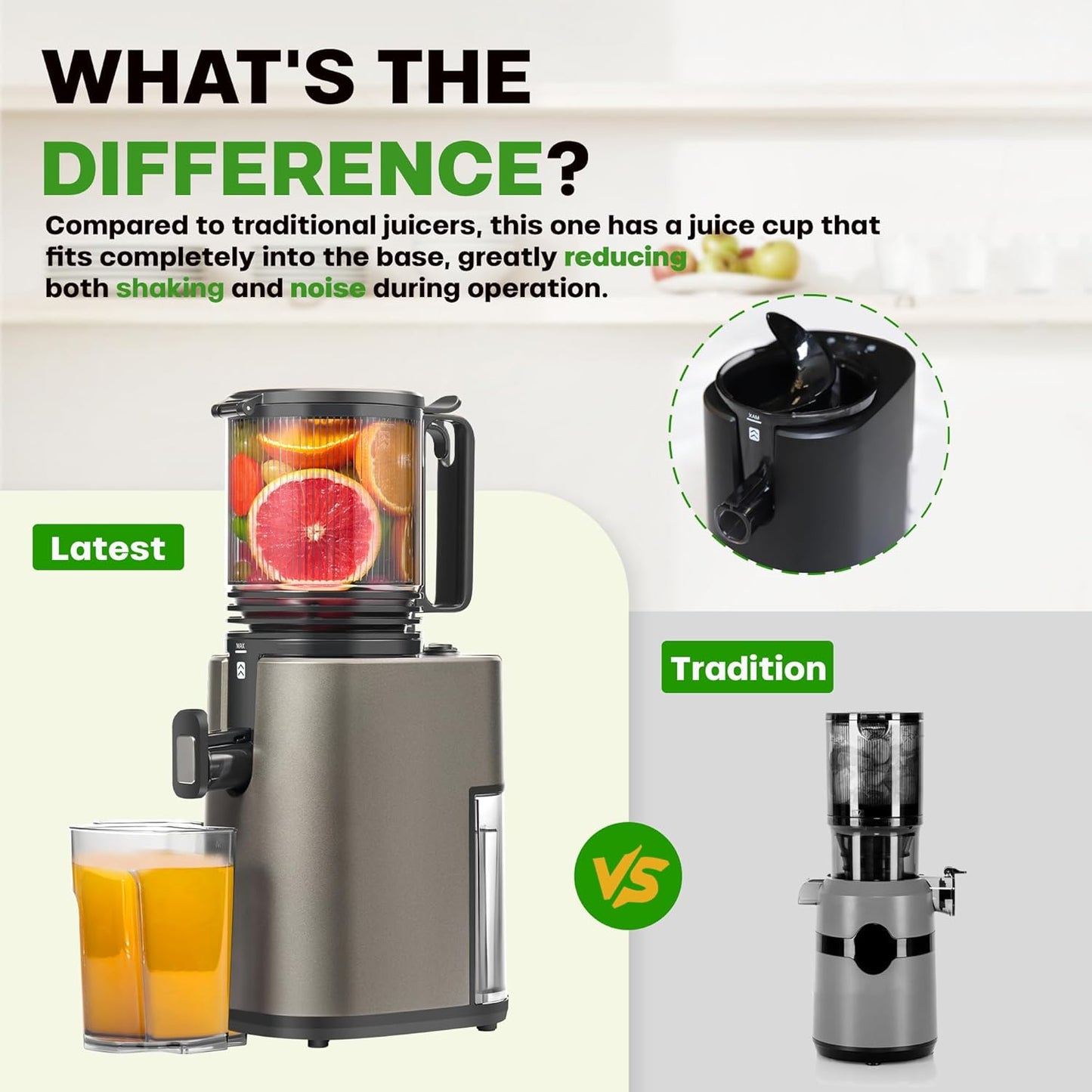 Cold Press Juicer, 5.4" Wide Feed Chute Juicer Machines for Vegetable and Fruit, Slow Masticating Juicer with AC Moter, Easy to Clean, AC-Grey