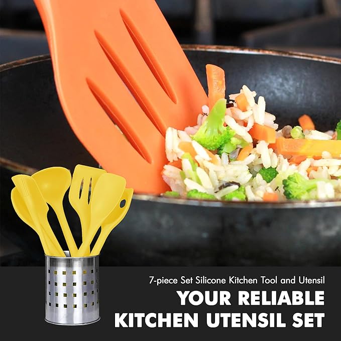 Chef Craft Premium Silicone Kitchen Tool and Utensil Set, 7 Piece, Yellow
