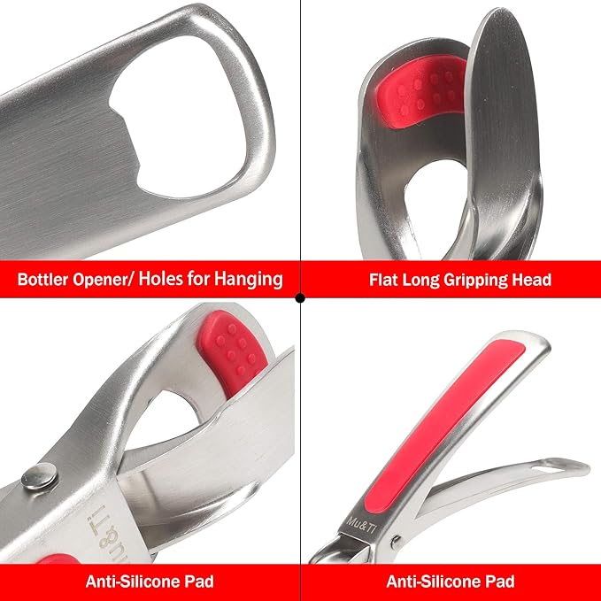 Mu&Ti Hot plate gripper For Instant Pot accessories, For Microwave, Oven,Toaster (Safe for Air Fryer Pans Gripper,Bowls, Egg Custard, Hot Plates) Stainless Steel Heat-Resistant Kitchen Gripper (Red)