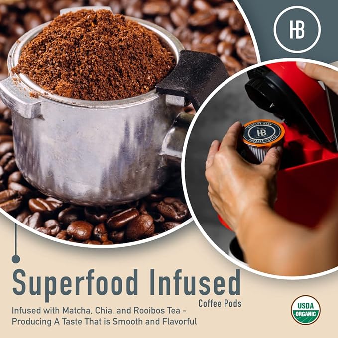 Healthy Bean Low Acid Coffee Pods - Superfood Infused, USDA, Organic Low Acid Coffee, Mold Free Coffee Pods - Clean, Healthy - Mycotoxin Free Coffee - Semi-Dark Roast, 12 Pack