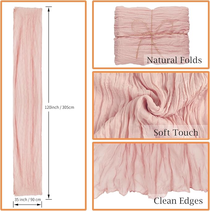 combocube 12 Pack 35x120 Inch 10Ft Cheesecloth Table Runner Long Gauze Rustic Romantic Table Cloth for Wedding Reception Bridal Shower Birthday Party Table Decorations, Dusty Pink