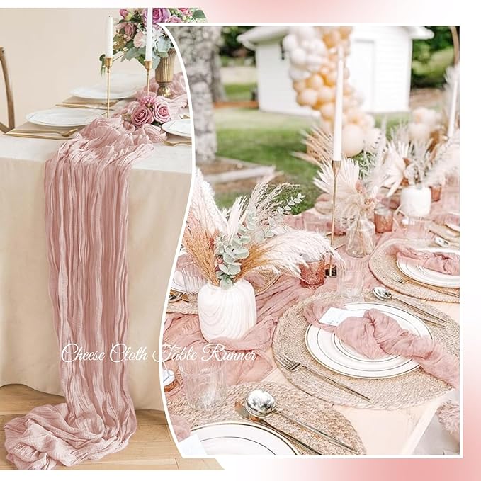 Aktor 6 Pack Dusty Pink Cheesecloth Table Runner 10Ft Gauze Table Runner Boho Semi Sheer Cheese Cloth Fabric Runners for Wedding Birthday Baby Shower Party Table Decoration（Dusty Pink）