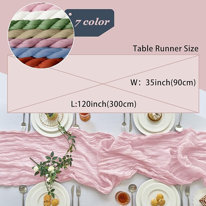 IVAPUPU 2 Pcs Cheesecloth Table Runner - 10ft Pink Boho Gauze Cheese Cloth Table Runners for Baby Shower Decoration Wedding Party Summer Garden Christmas Thanksgiving Decor