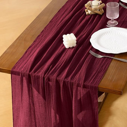 Socomi Burgundy Gauze Cheesecloth Table Runner 120 Inch Rustic Boho Cheese Cloth Runner for Wedding Party Baby Bridal Shower Centerpiece Decoration Holiday Home Decorations