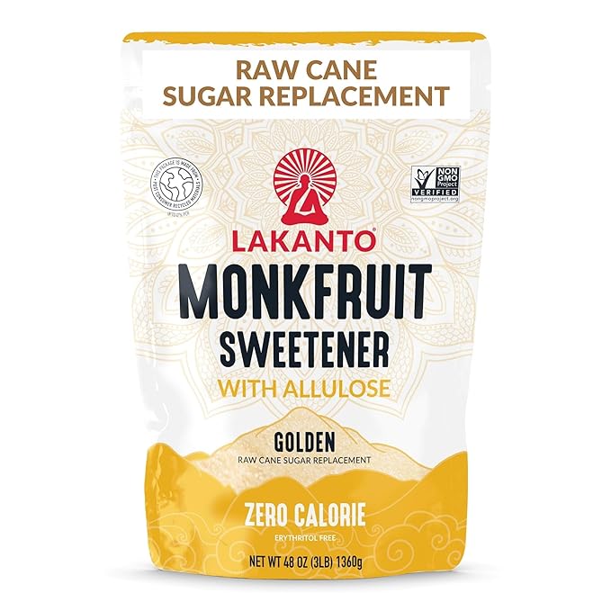 Lakanto Golden Monk Fruit Sweetener With Allulose, Raw Cane Sugar Substitute From Monk Fruit Extract, Raw Sugar Replacement for Baking, Coffee & Tea, Gluten Free, Low Carb, Non GMO, Keto, 3 LB Bag
