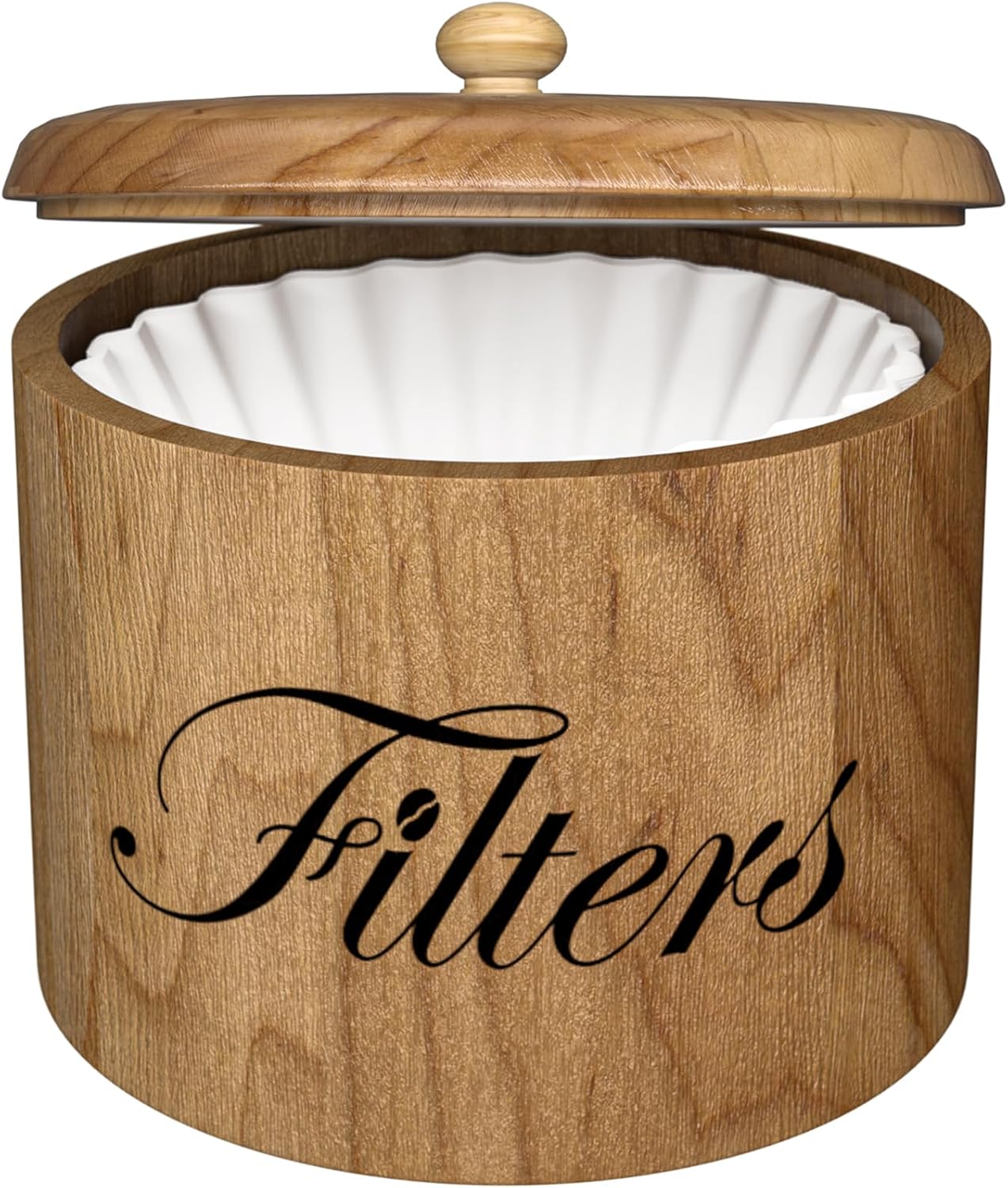 Coffee Filter Holder, Wooden Coffee Filter Storage with Lid, Round Coffee Filter Container for Counter, Rustic Coffee Bar Accessories Holder Decor (Natural)