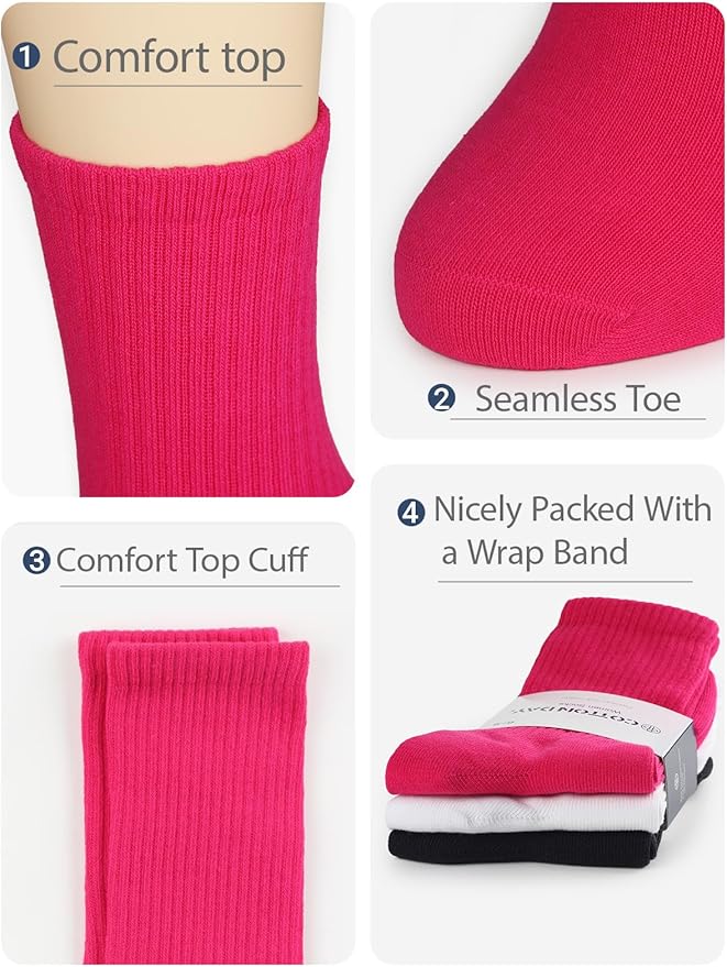 COTTON DAY Women's Soft Combed Cotton Dress Socks Seamless Toe Black White Gray Navy Blue Brown Beige