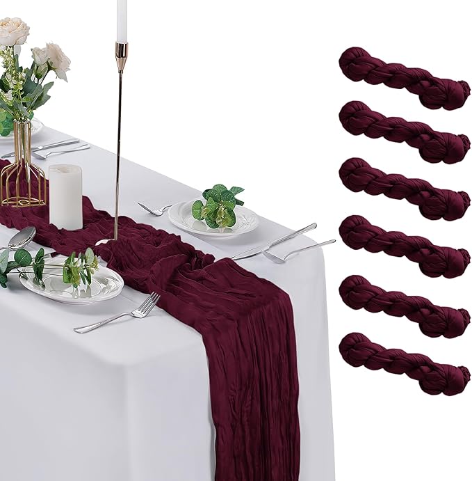 6 Pack Cheesecloth Table Runner 9ft,17 x 108 inch Gauze Table Runner Rustic Romantic Wedding Runner for Wedding Bridal Shower Fall Decoration,Emerald Green