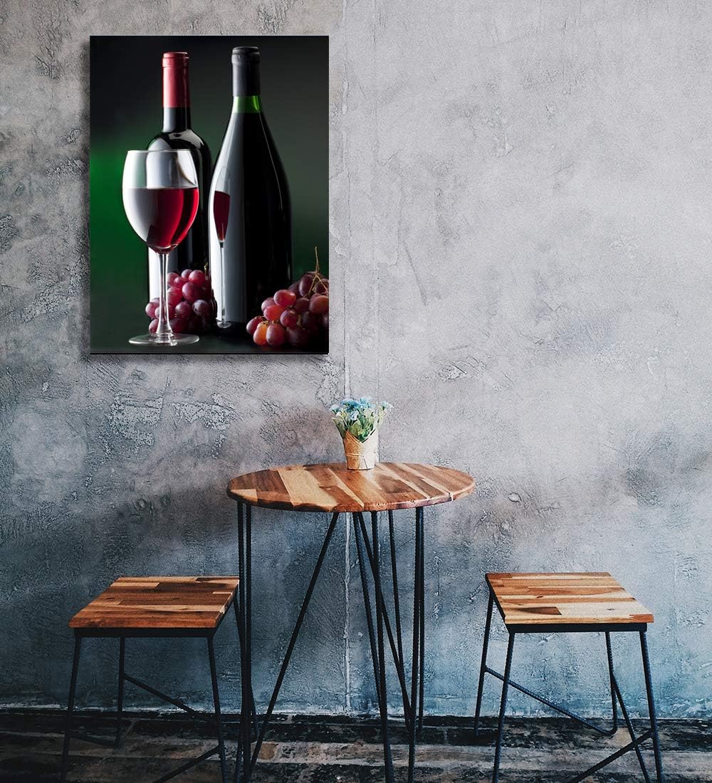 Looife Kitchen Wine Bottle Canvas Wall Art, 30x40 Inch Gallery Wrapped Red Wine with Grapes Picture Prints Wall Decor, Modern Art Deco for Dining Room and Bar Wall Decoration