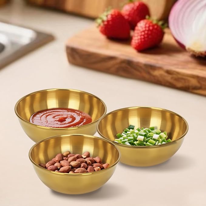 12 Pack 3.2 Inch Gold Stainless Steel Dipping Bowls – Small Bowls for Dips, Soy Sauce, Condiments, Appetizers, Facial Bowl for Esthetician Use