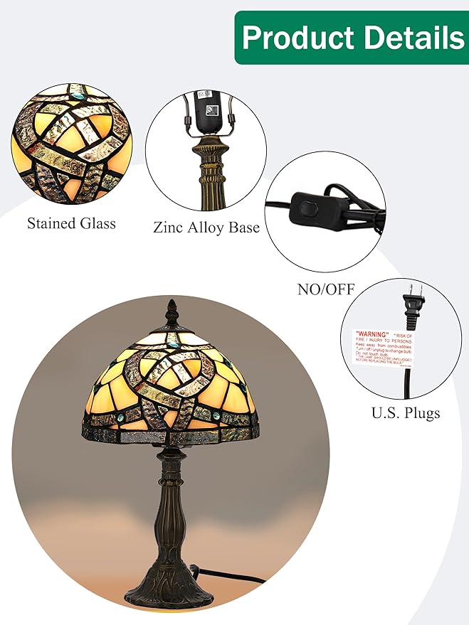 KY&BOSAM Tiffany Table Lamps Irish Celtic17500 Lumens UL Style Light Stained Glass Lamp Shade +E26 Bulb Holder+ Metal Base 8*8*14Inch Family Bedroom Living Room Office Memory St Patrick's Day Decor