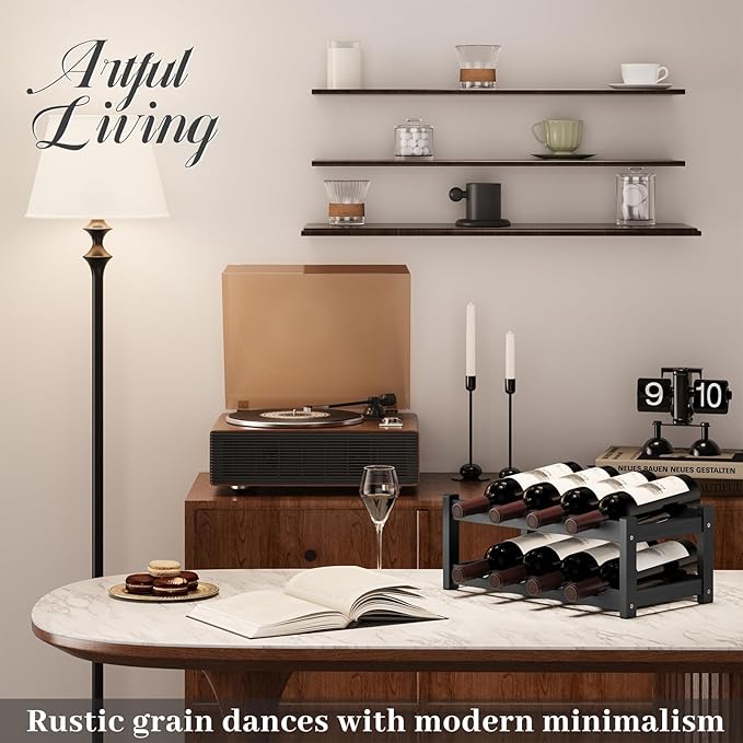 Wine Rack，Bamboo Wine Storage Cabinet Shelf，Countertop Wine Shelf- Freestanding Wine Holder for Kitchen & Pantry (Black, 2-Tier)