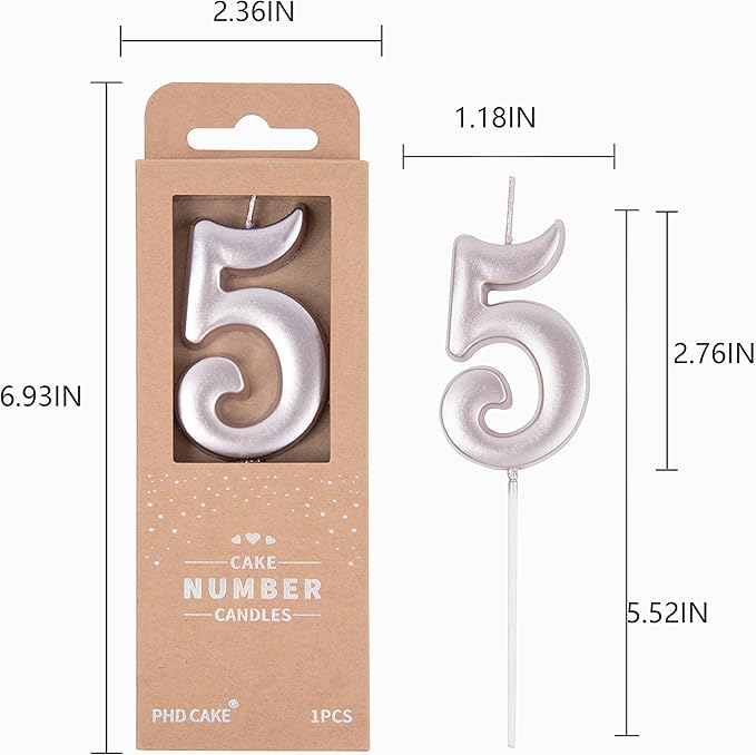 PHD CAKE 2.76 Inch Elegant Rose Gold 5 Number Birthday Candles, Rose Gold Number Candles, Cake Number Candles, Party Celebration
