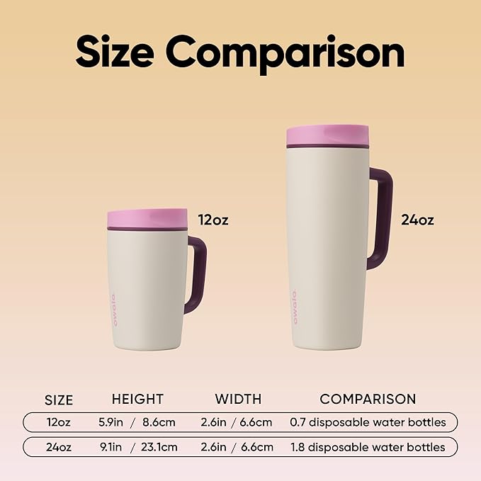Owala SmoothSip Slider Stainless Steel Insulated Travel Mug, 100% Leak Proof, For Hot and Cold Drinks, Travel Friendly with Sliding Lock Lid, 24 oz, BPA Free, Leak Proof, Pink/Tan (Daybreak)