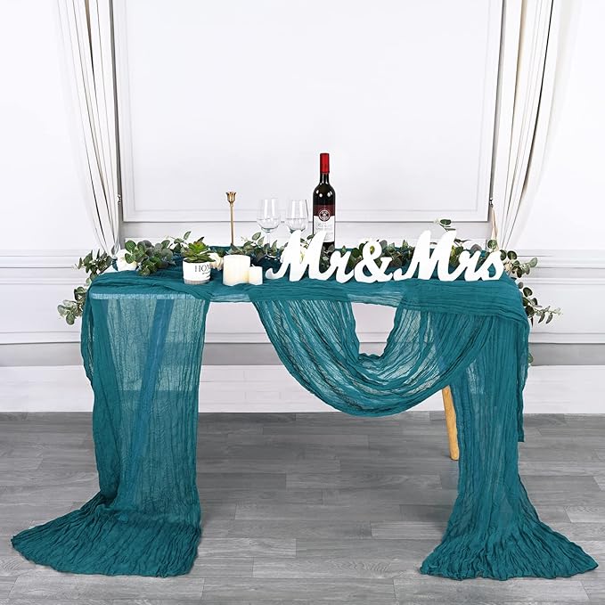 12 Pack 10Ft Teal Cheesecloth Table Runner 35 x 120 inch Boho Gauze Cheese Cloth Table Runner Vintage Rustic Sheer Runners for Wedding Bridal Shower Birthday Party Cake Table Decorations