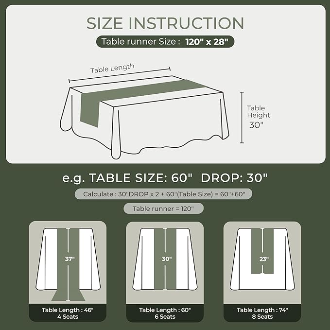 Leetaltree Dazzle Table Runner-Luxury Scarf Table Runner 120 Inch 10FT - Liquid Silk Shine, Elegant Gift Set with Card for Wedding, Christmas, Baby Shower,Holiday & Home Decor (Sage Green, 1 Pack)