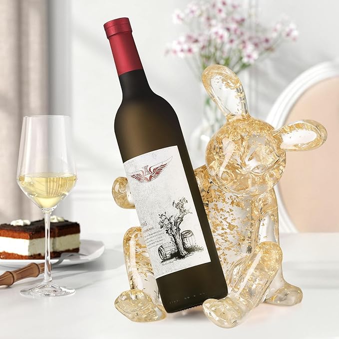 Rabbit Shaped Wine Holder Wine Rack Shelf Resin Sculpture Practical Home Decoration Crafts (Gold)
