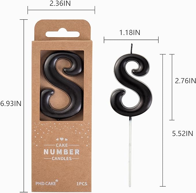 PHD Elegant Black 2.76 Inch 8 Number Birthday Candles for Party Celebration