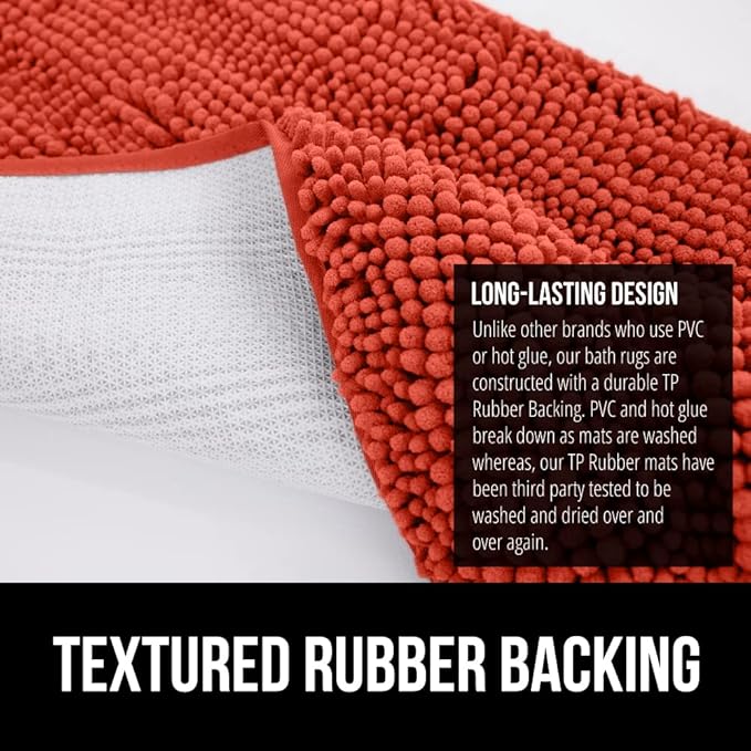 GORILLA GRIP Bath Rug Mat 36x24, Soft Absorbent Chenille, Quick Dry Microfiber Mats, Rubber Backing Washable Shower Floor Rugs, Bathmat Runner, US Designed Bathroom Home Accessories Sunset Orange