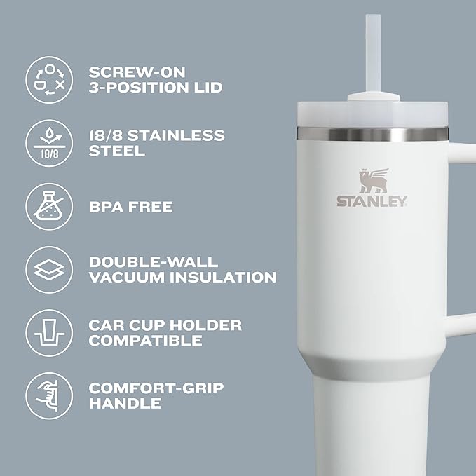STANLEY Quencher H2.0 Tumbler with Handle and Straw 20 oz | Flowstate 3-Position Lid | Cup Holder Compatible for Travel | Insulated Stainless Steel Cup | BPA-Free | Black 2.0