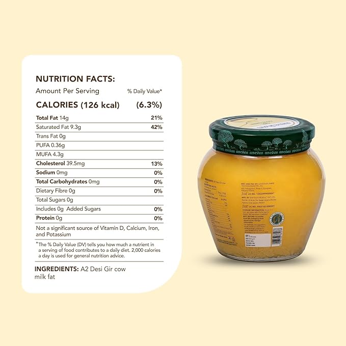 Anveshan A2 Gir Cow Ghee 500ML | Grass-Fed | Pasture-Raised | Gut Friendly | Keto Friendly | High Smoke Point | Sustainably Sourced | Casein Free | Clarified Butter
