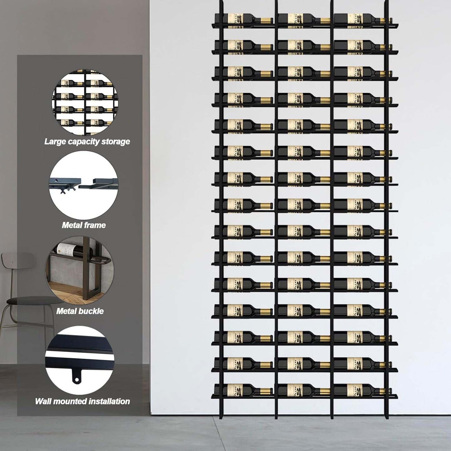 Wine Rack Freestanding Floor, 16 Tier 80 Bottle Capacity Display Holder, Industrial Wine Bottle Storage Shelves, for Any Bar, Wine Cellar, Kitchen, Dining Room (Brown, 5 Column)