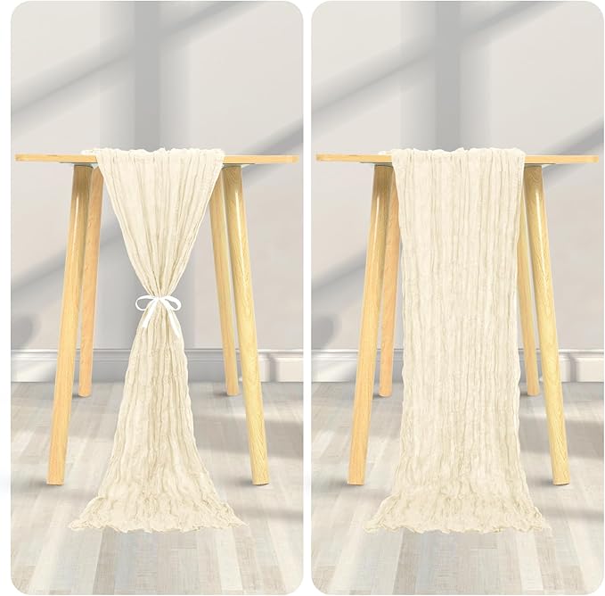 12 Pack Cheesecloth Table Runner 20 x 120 inch Cheese Cloth Table Runner Bulk,Romantic Boho Sheer Gauze Fabric Table Runners for Wedding Reception,Party,Bridal Shower Table Decor(Ivory)