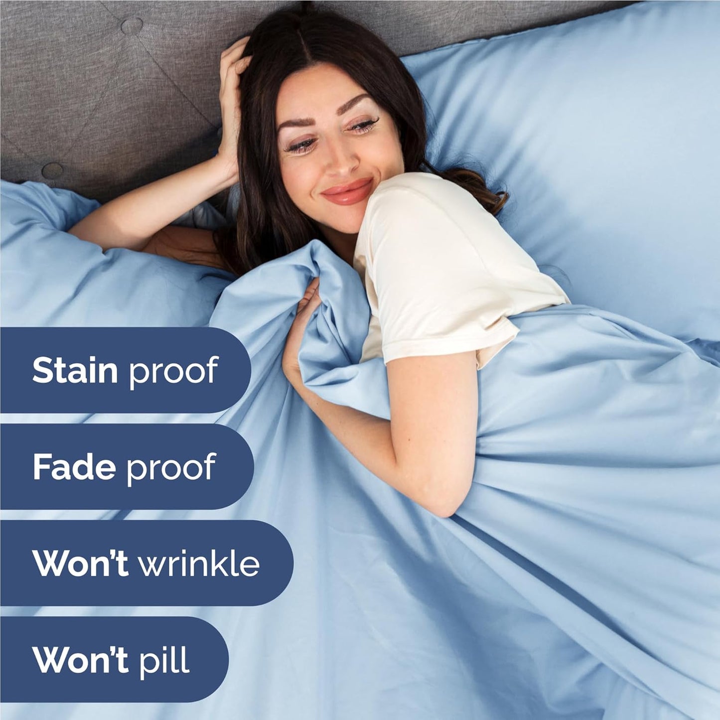 Full Size 4 Piece Sheet Set - Comfy Breathable & Cooling Bed Sheets Set - Hotel Luxury Bedding for Women, Men, Kids, Teens, Boys & Girls - Deep Pockets, Soft and Wrinkle Free - Oeko-Tex - Light Blue