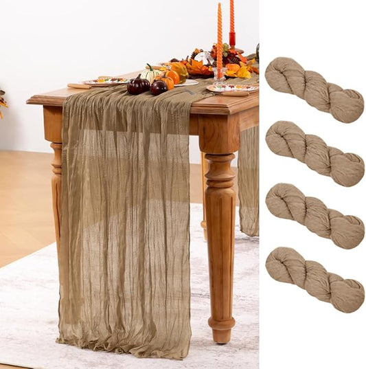 Nude Cheesecloth Table Runner 4 Pack Christmas Table Runners Boho Gauze 120 Inches Coffee Cheese Cloth Table Decor for Xmas Holiday Season Parties Wedding Bridal Baby Shower Tea Party Decor