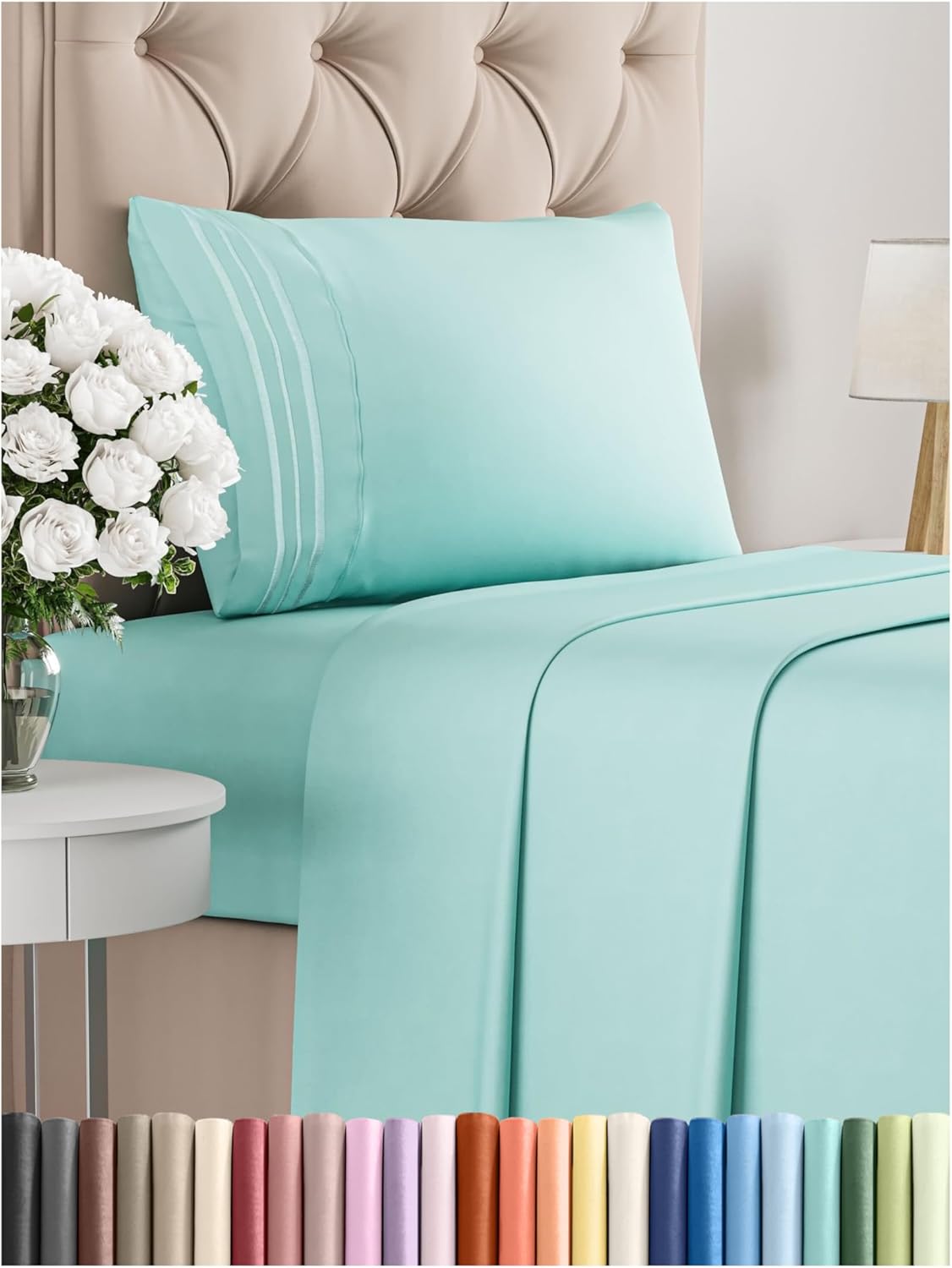 Twin Size 3 Piece Sheet Set - Comfy Breathable & Cooling Bed Sheets Set - Hotel Luxury Bedding for Women, Men, Kids, Teens, Boys & Girls - Deep Pockets, Ultra-Soft, Wrinkle Free - Oeko-Tex - Spa Blue