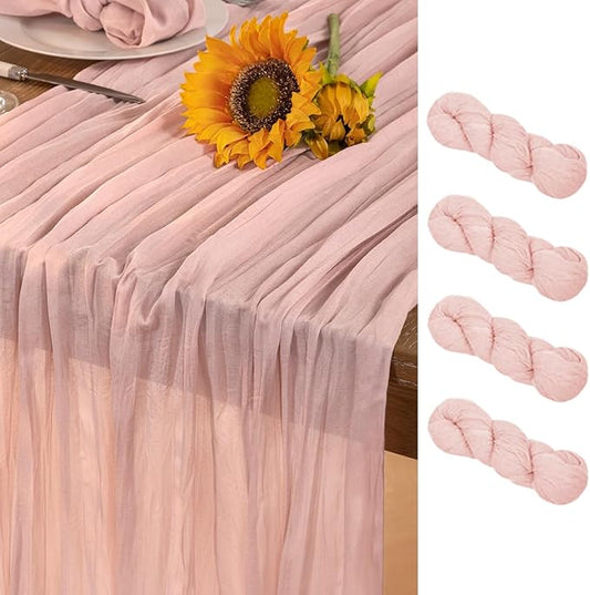Pink Cheesecloth Table Runner 4 Pack Christmas Table Runners Boho Gauze 120 Inches Light Pink Cheese Cloth Table Decor for Xmas Holiday Season Wedding Bridal Girl Baby Shower Sweet 16 Party