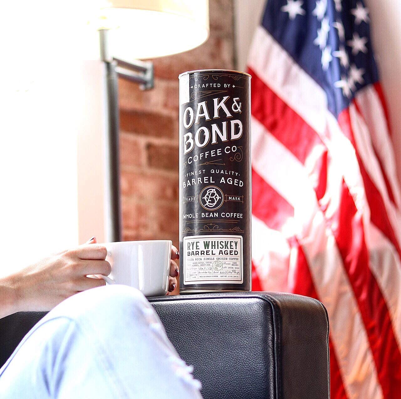 Rye Whiskey Barrel Aged Coffee, Costa Rica Single Origin Small Family Farm Whole Coffee Bean, Medium Roast w/Flavor Notes of Cocoa, Almond, Sweet Rye, Green Apple by Oak & Bond Coffee Co. – 10oz.