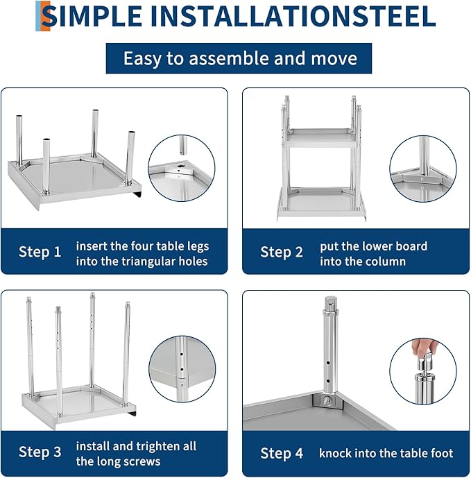 36x24x30 in Stainless Steel Equipment Grill Stand Table 400 LBS Capacity NSF Certified with Adjustable Legs, 2 in Edge Baffle, for Hotel, Home, Commercial Restaurant Kitchen