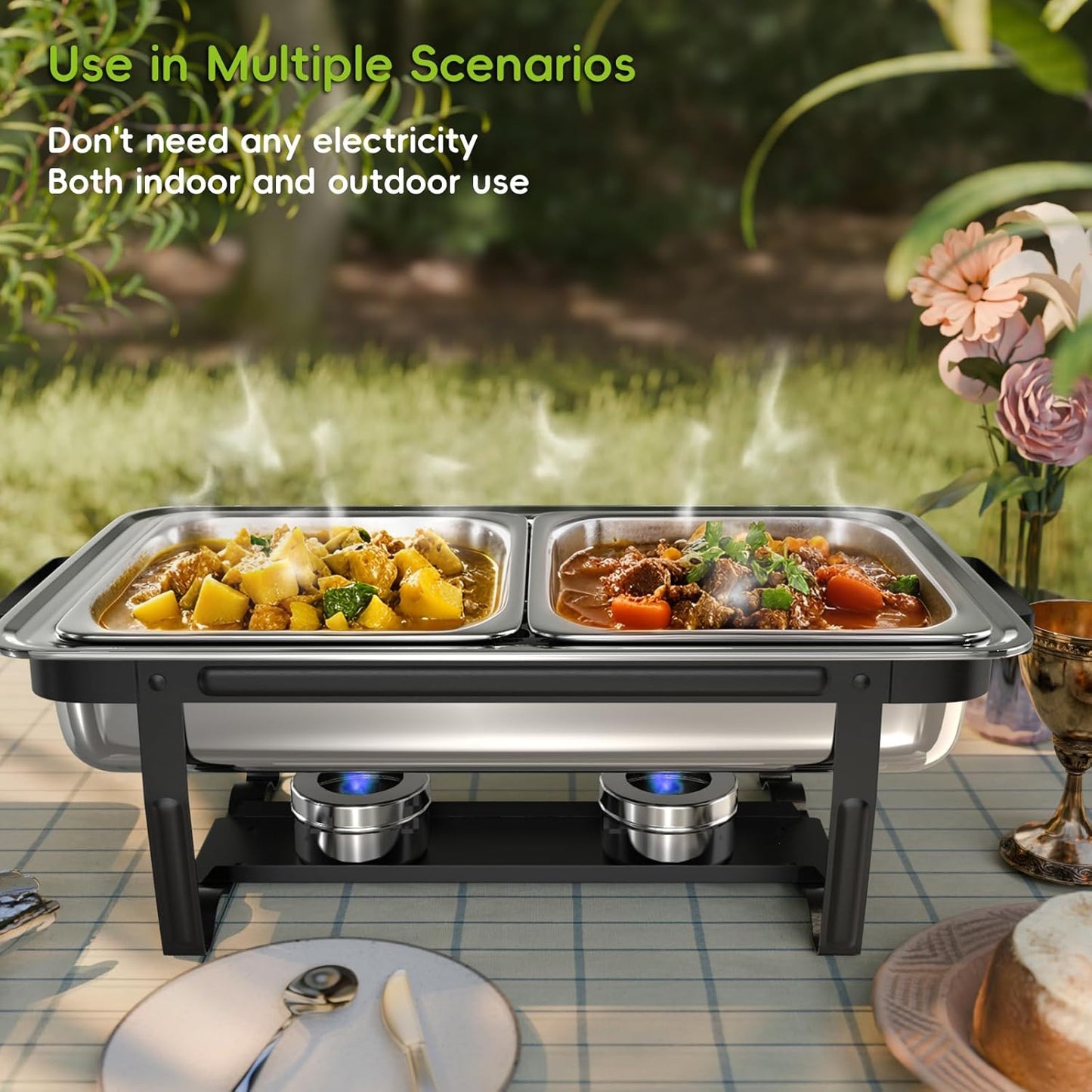 sifer 9Qt 4Pack [Multi-Size] Chafing Dish for Buffet | 80% Faster Screwless Assembly & Stackable Design for Wedding/Home/Christmas Buffets, Black