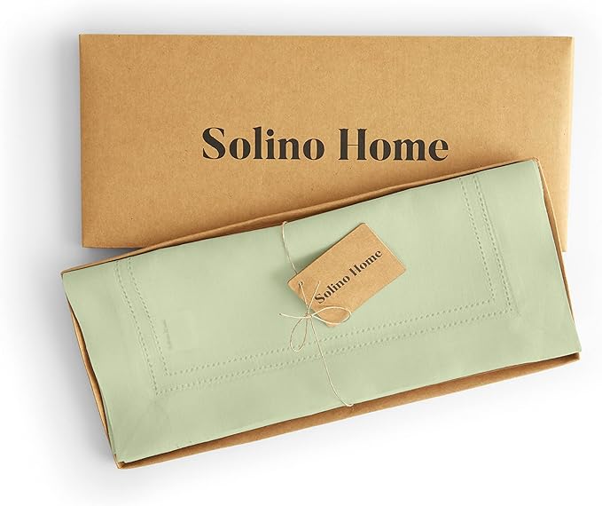 Solino Home Linen Table Runner 120 Inches Long - 100% Pure Linen Sage Green Table Runner 14 x 120 Inch for Christmas, New Year - Double Hemstitch