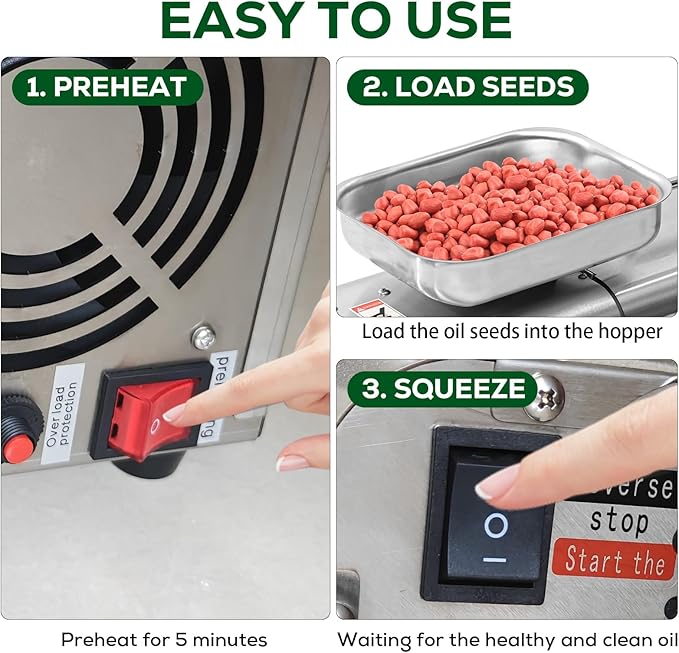 Household Oil Press Machine, Foolproof Oil Press for Kitchen Use, Automatic Oil Extractor for Pressing Peanut, Sesame Seeds, Walnut, Almond, Pumpkin, Rapeseed and Many